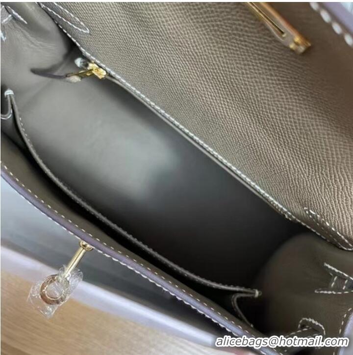 Grade Discount Hermes Kelly 25cm Shoulder Bags Epsom KL2755 Elephant Grey&gold-Tone Metal