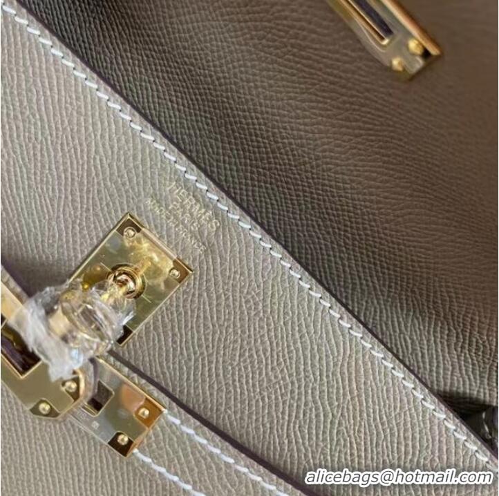 Grade Discount Hermes Kelly 25cm Shoulder Bags Epsom KL2755 Elephant Grey&gold-Tone Metal