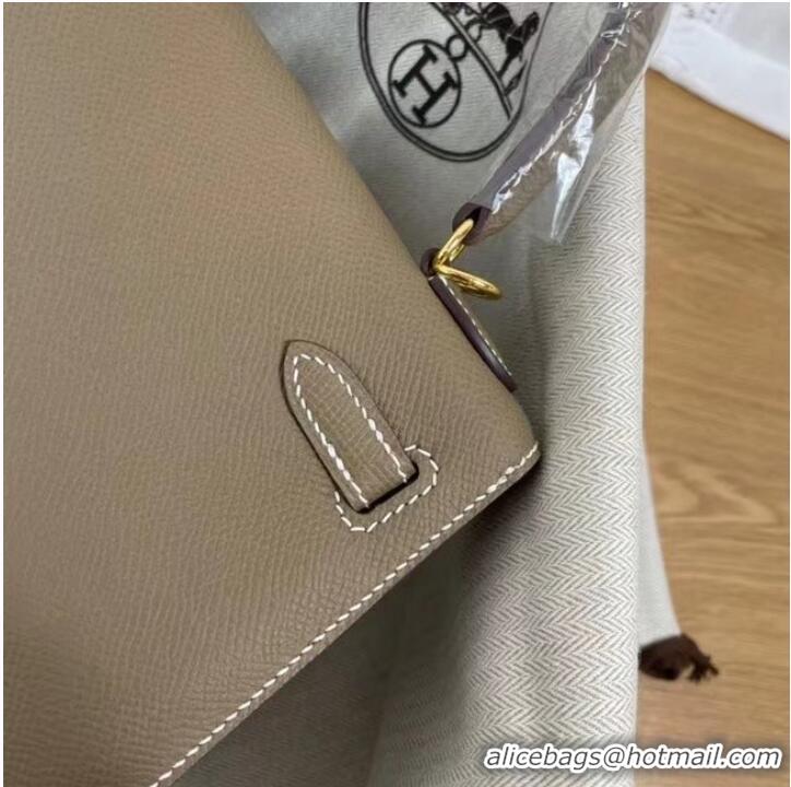 Grade Discount Hermes Kelly 25cm Shoulder Bags Epsom KL2755 Elephant Grey&gold-Tone Metal