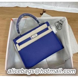 Good Quality Hermes Kelly 25cm Shoulder Bags Epsom KL2755 Electrooptic blue&silver-Tone Metal