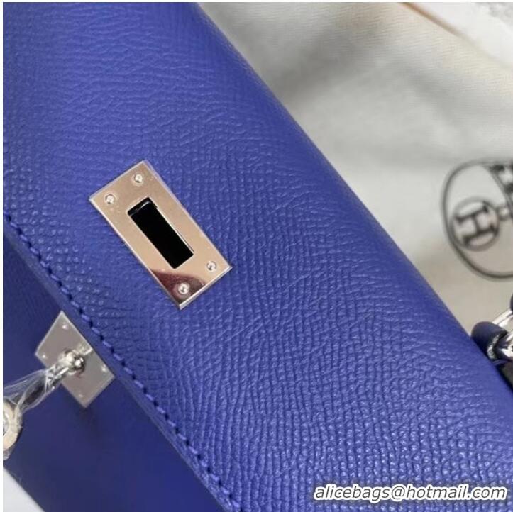 Good Quality Hermes Kelly 25cm Shoulder Bags Epsom KL2755 Electrooptic blue&silver-Tone Metal