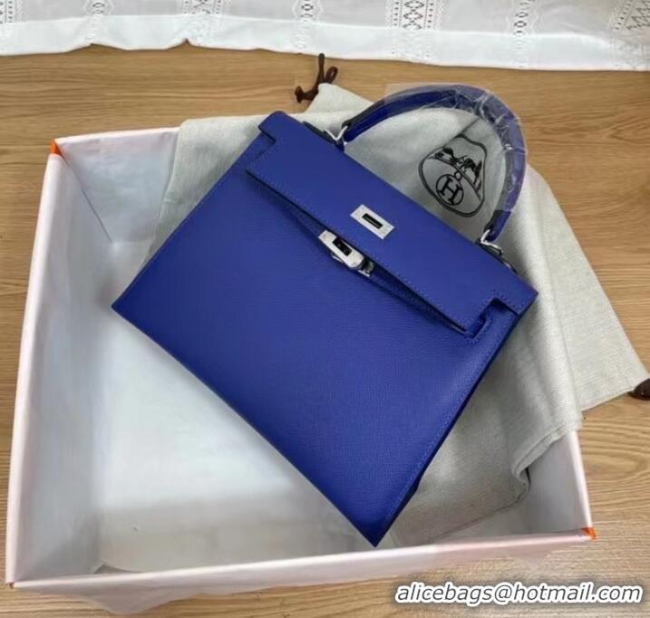 Good Quality Hermes Kelly 25cm Shoulder Bags Epsom KL2755 Electrooptic blue&silver-Tone Metal