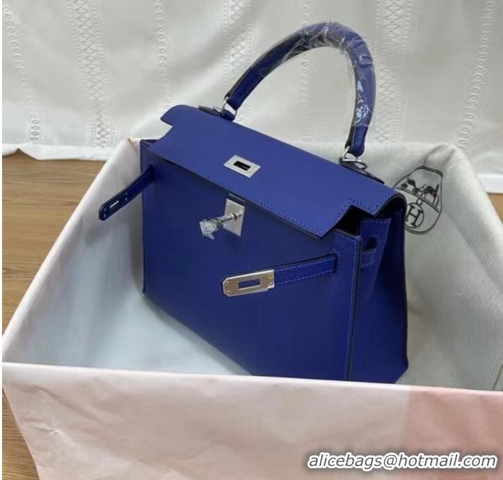 Good Quality Hermes Kelly 25cm Shoulder Bags Epsom KL2755 Electrooptic blue&silver-Tone Metal