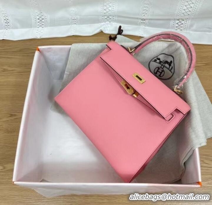 Grade Design Hermes Kelly 25cm Shoulder Bags Epsom KL2755 pink&gold-Tone Metal