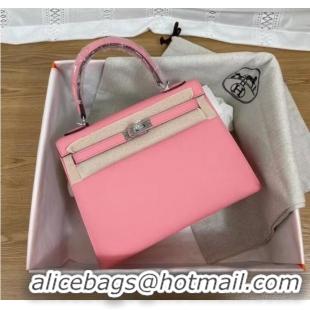 Super Quality Hermes Kelly 25cm Shoulder Bags Epsom KL2755 pink&silver-Tone Metal