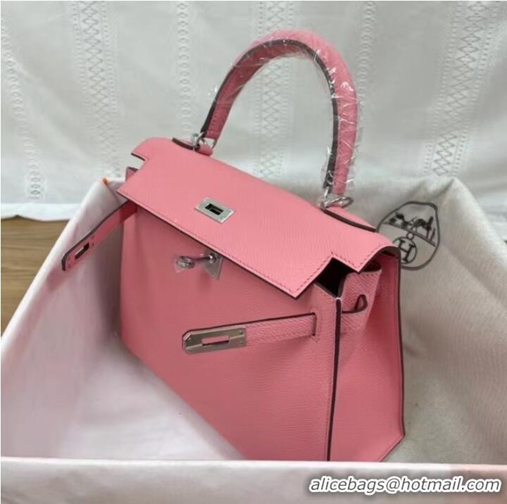 Super Quality Hermes Kelly 25cm Shoulder Bags Epsom KL2755 pink&silver-Tone Metal