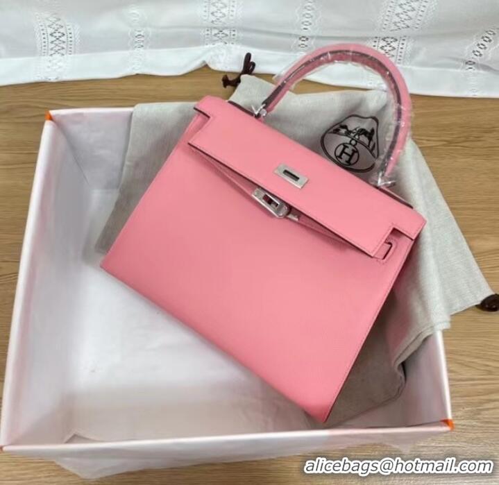 Super Quality Hermes Kelly 25cm Shoulder Bags Epsom KL2755 pink&silver-Tone Metal