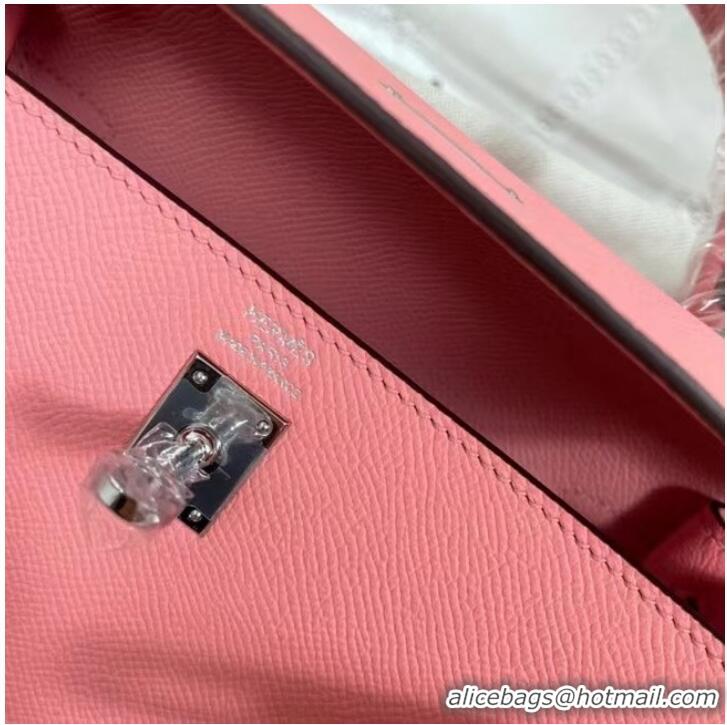 Super Quality Hermes Kelly 25cm Shoulder Bags Epsom KL2755 pink&silver-Tone Metal