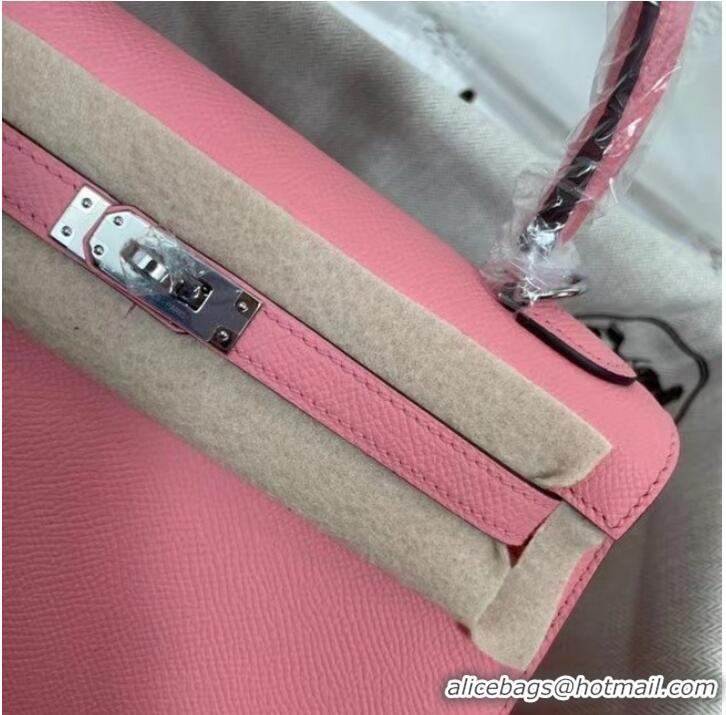 Super Quality Hermes Kelly 25cm Shoulder Bags Epsom KL2755 pink&silver-Tone Metal