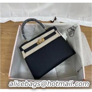 Popular Style Hermes Kelly 25cm Shoulder Bags Epsom KL2755 black&gold-Tone Metal