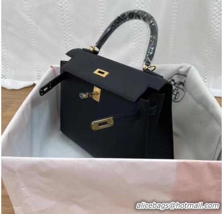 Popular Style Hermes Kelly 25cm Shoulder Bags Epsom KL2755 black&gold-Tone Metal