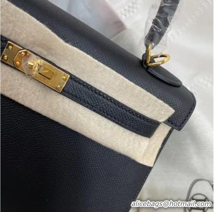 Popular Style Hermes Kelly 25cm Shoulder Bags Epsom KL2755 black&gold-Tone Metal