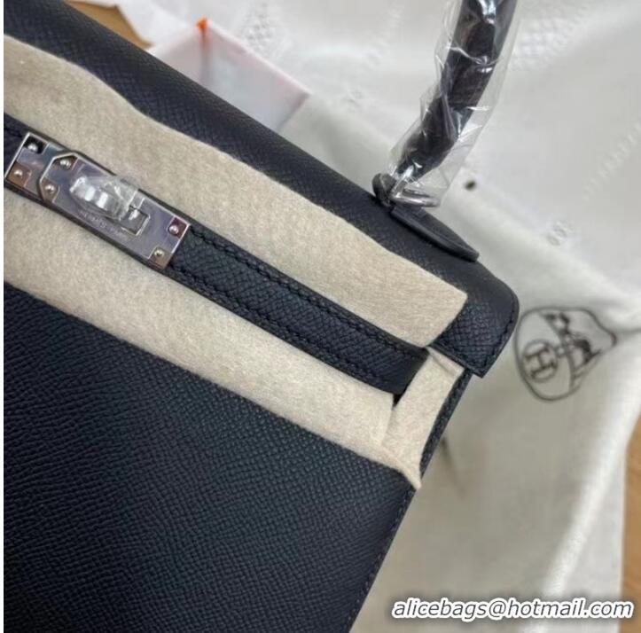 Top Grade Hermes Kelly 25cm Shoulder Bags Epsom KL2755 black&silver-Tone Metal