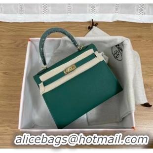 Classic Grade Hermes Kelly 25cm Shoulder Bags Epsom KL2755 Lake green&gold-Tone Metal