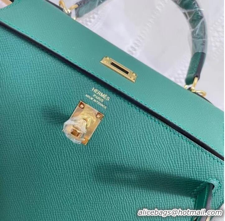 Classic Grade Hermes Kelly 25cm Shoulder Bags Epsom KL2755 Lake green&gold-Tone Metal