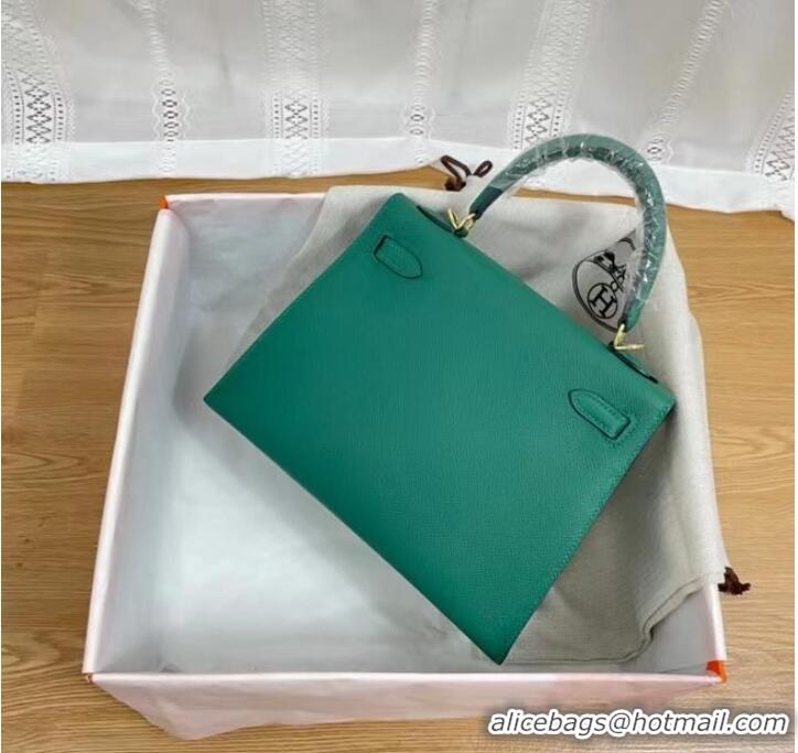 Classic Grade Hermes Kelly 25cm Shoulder Bags Epsom KL2755 Lake green&gold-Tone Metal