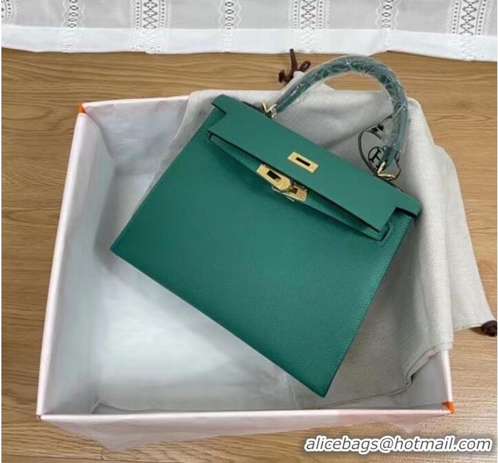 Classic Grade Hermes Kelly 25cm Shoulder Bags Epsom KL2755 Lake green&gold-Tone Metal