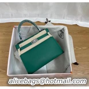 Buy Fashionable Hermes Kelly 25cm Shoulder Bags Epsom KL2755 Lake green&silver-Tone Metal