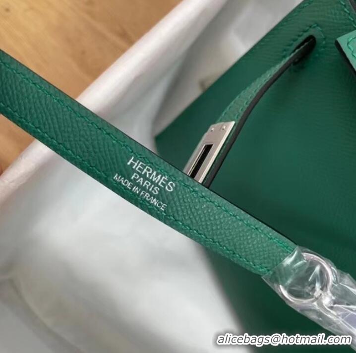 Buy Fashionable Hermes Kelly 25cm Shoulder Bags Epsom KL2755 Lake green&silver-Tone Metal