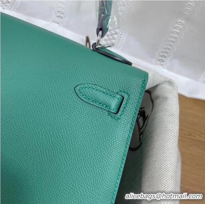 Buy Fashionable Hermes Kelly 25cm Shoulder Bags Epsom KL2755 Lake green&silver-Tone Metal