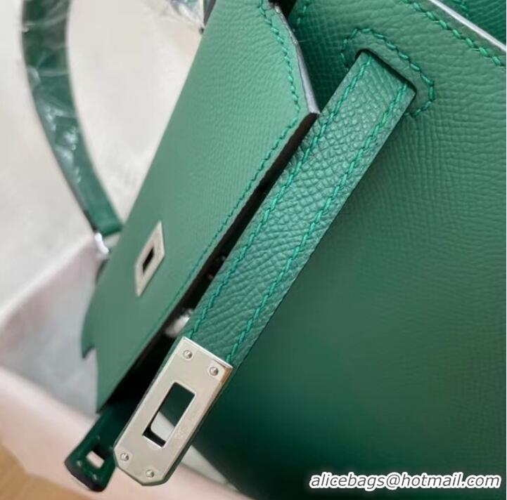 Buy Fashionable Hermes Kelly 25cm Shoulder Bags Epsom KL2755 Lake green&silver-Tone Metal