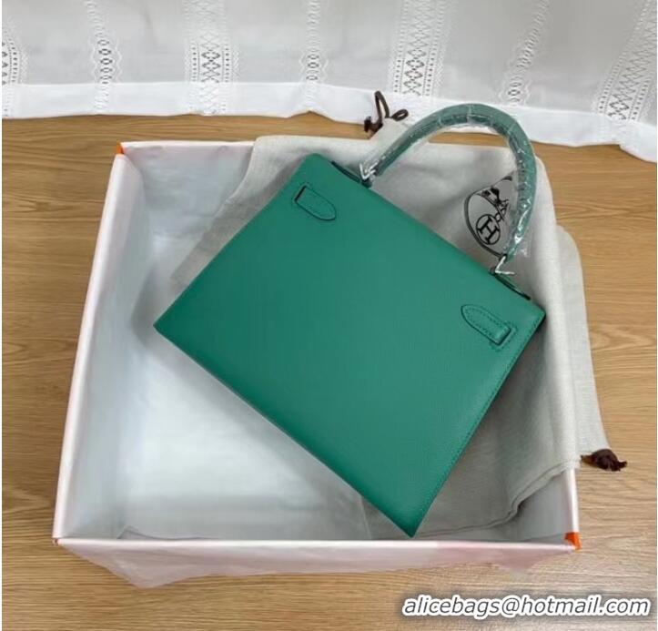 Buy Fashionable Hermes Kelly 25cm Shoulder Bags Epsom KL2755 Lake green&silver-Tone Metal