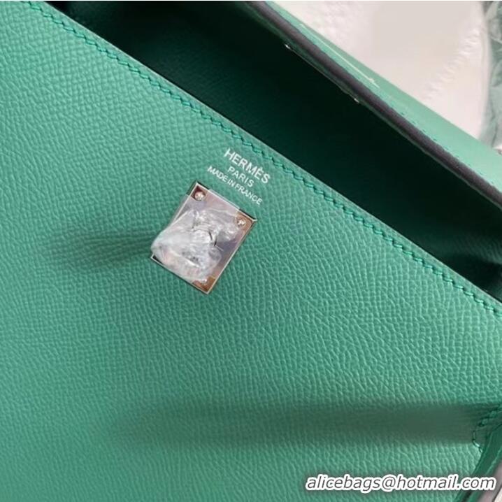 Buy Fashionable Hermes Kelly 25cm Shoulder Bags Epsom KL2755 Lake green&silver-Tone Metal