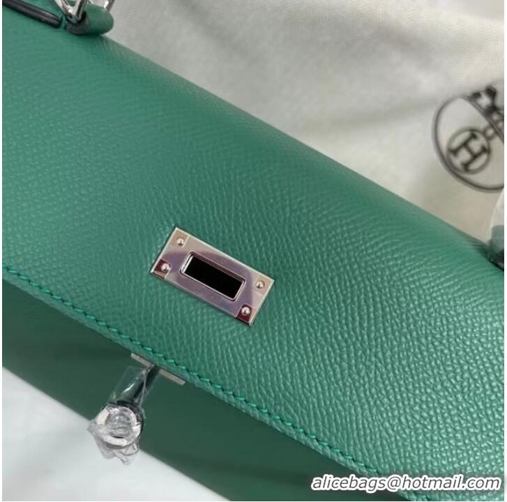 Buy Fashionable Hermes Kelly 25cm Shoulder Bags Epsom KL2755 Lake green&silver-Tone Metal