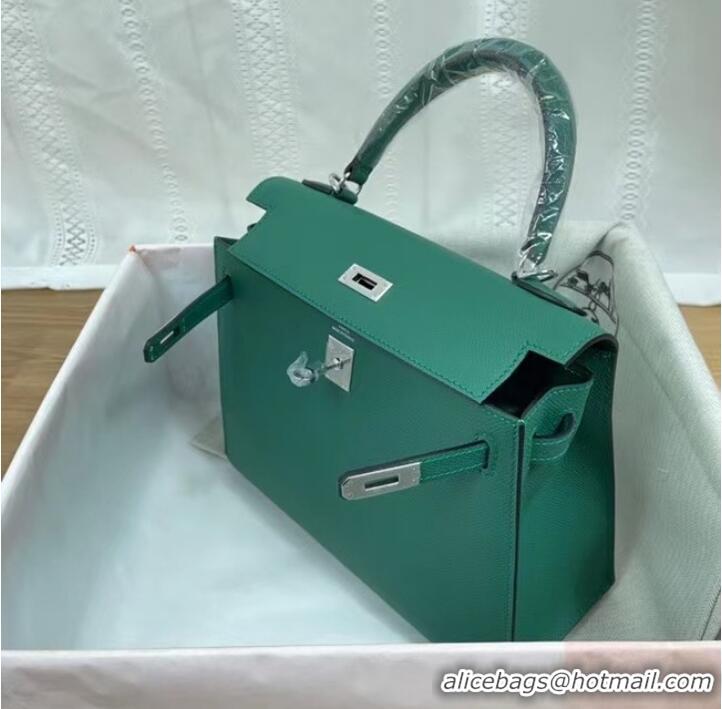 Buy Fashionable Hermes Kelly 25cm Shoulder Bags Epsom KL2755 Lake green&silver-Tone Metal