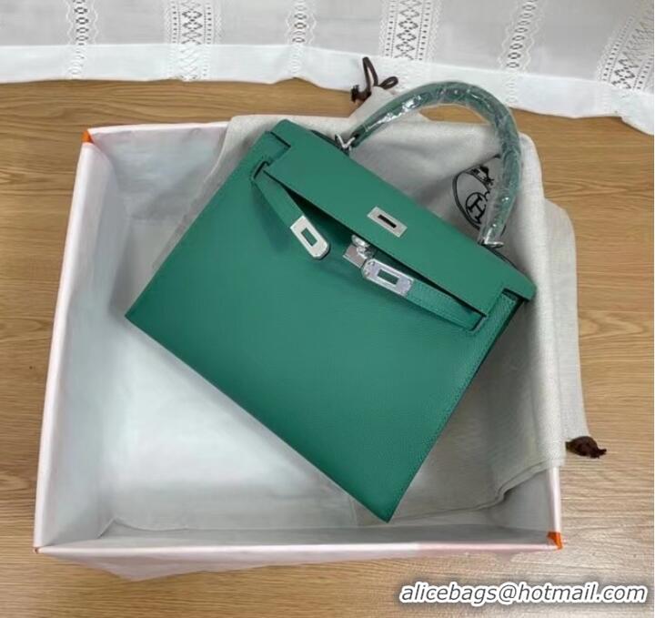 Buy Fashionable Hermes Kelly 25cm Shoulder Bags Epsom KL2755 Lake green&silver-Tone Metal