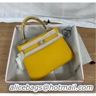 Sale Classic Hermes Kelly 25cm Shoulder Bags Epsom KL2755 yellow&gold-Tone Metal