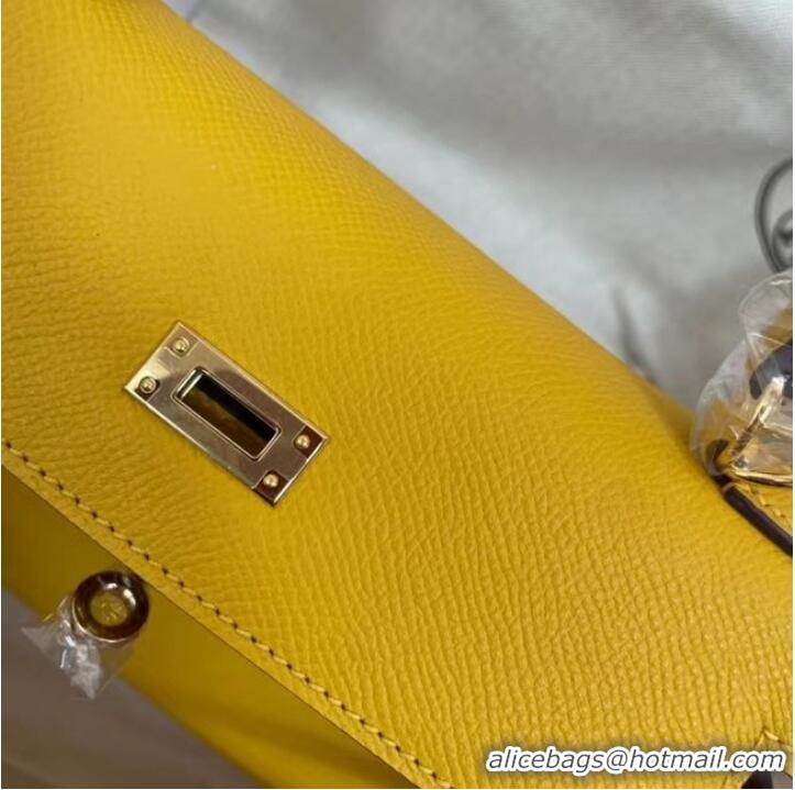 Sale Classic Hermes Kelly 25cm Shoulder Bags Epsom KL2755 yellow&gold-Tone Metal