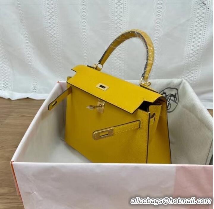 Sale Classic Hermes Kelly 25cm Shoulder Bags Epsom KL2755 yellow&gold-Tone Metal