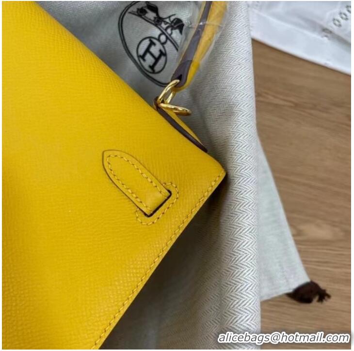 Sale Classic Hermes Kelly 25cm Shoulder Bags Epsom KL2755 yellow&gold-Tone Metal