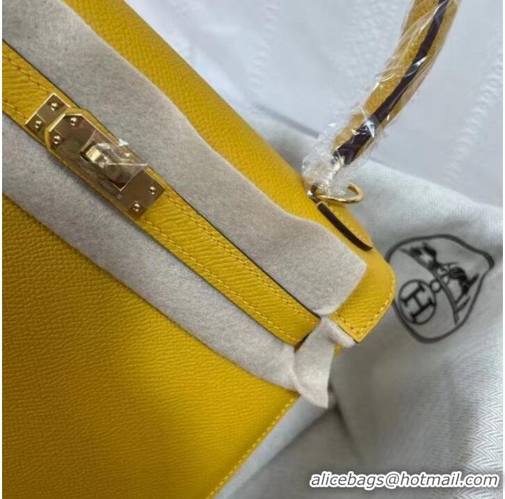 Sale Classic Hermes Kelly 25cm Shoulder Bags Epsom KL2755 yellow&gold-Tone Metal