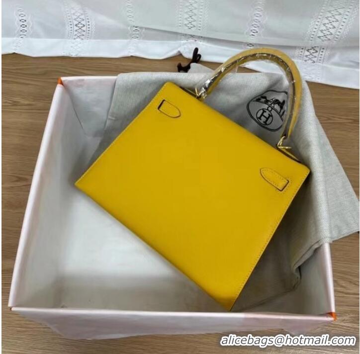 Sale Classic Hermes Kelly 25cm Shoulder Bags Epsom KL2755 yellow&gold-Tone Metal