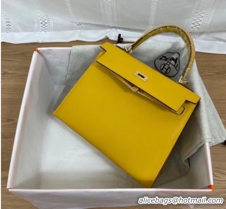 Sale Classic Hermes Kelly 25cm Shoulder Bags Epsom KL2755 yellow&gold-Tone Metal