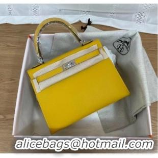 Best Price Hermes Kelly 25cm Shoulder Bags Epsom KL2755 yellow&silver-Tone Metal