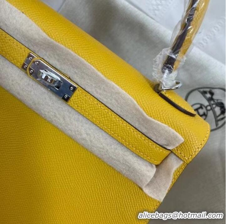 Best Price Hermes Kelly 25cm Shoulder Bags Epsom KL2755 yellow&silver-Tone Metal