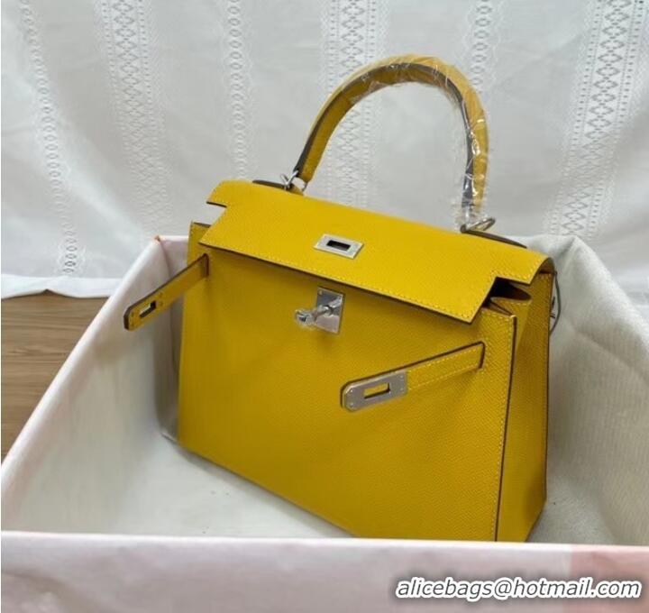 Best Price Hermes Kelly 25cm Shoulder Bags Epsom KL2755 yellow&silver-Tone Metal