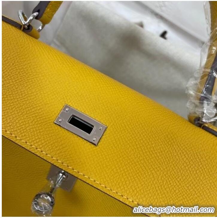 Best Price Hermes Kelly 25cm Shoulder Bags Epsom KL2755 yellow&silver-Tone Metal