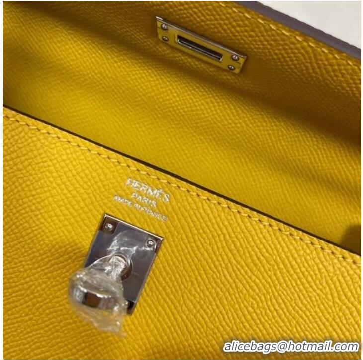 Best Price Hermes Kelly 25cm Shoulder Bags Epsom KL2755 yellow&silver-Tone Metal