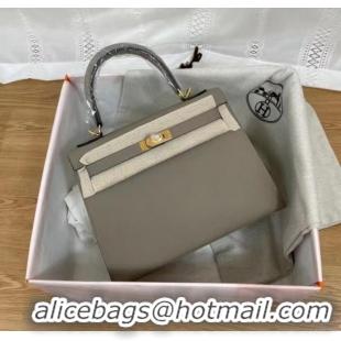 Top Quality Hermes Kelly 25cm Shoulder Bags Epsom KL2755 gray&gold-Tone Metal