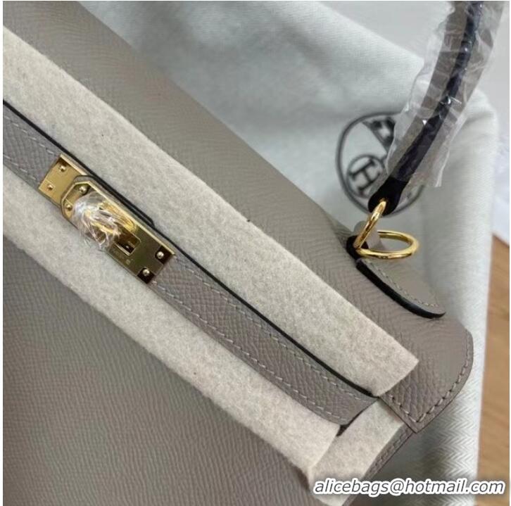 Top Quality Hermes Kelly 25cm Shoulder Bags Epsom KL2755 gray&gold-Tone Metal