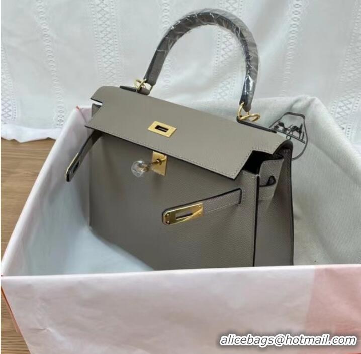 Top Quality Hermes Kelly 25cm Shoulder Bags Epsom KL2755 gray&gold-Tone Metal