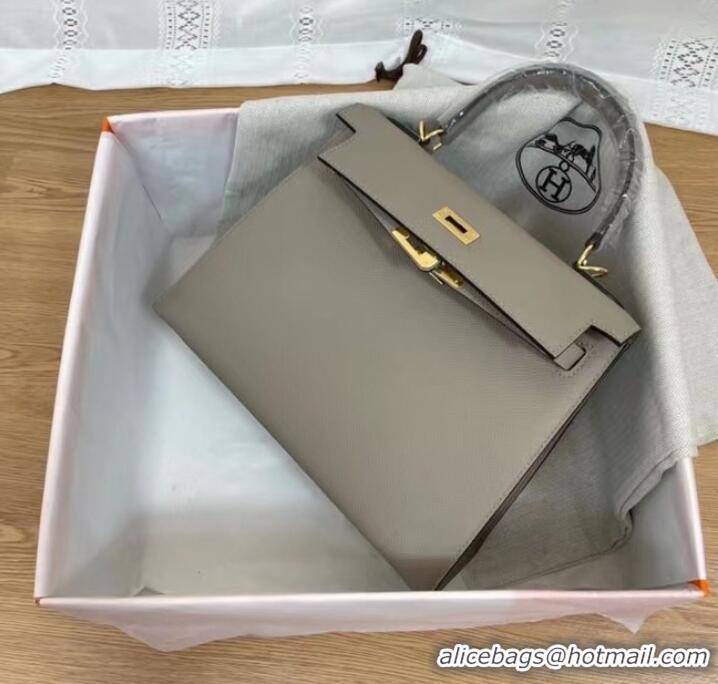 Top Quality Hermes Kelly 25cm Shoulder Bags Epsom KL2755 gray&gold-Tone Metal