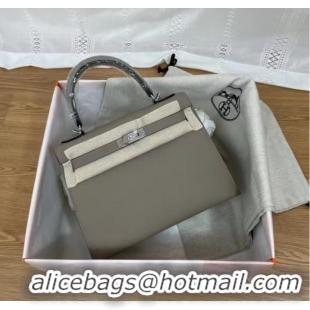 Popular Style Hermes Kelly 25cm Shoulder Bags Epsom KL2755 gray&silver-Tone Metal