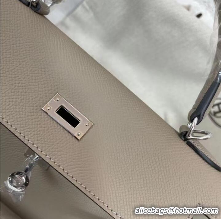 Popular Style Hermes Kelly 25cm Shoulder Bags Epsom KL2755 gray&silver-Tone Metal