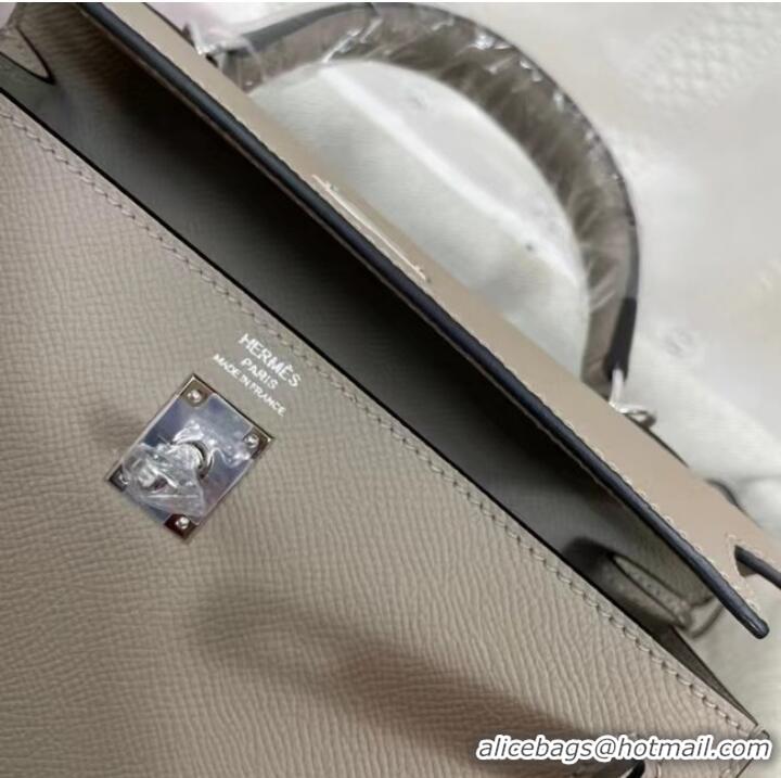 Popular Style Hermes Kelly 25cm Shoulder Bags Epsom KL2755 gray&silver-Tone Metal