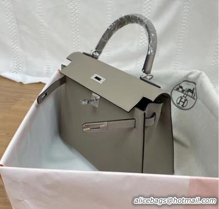 Popular Style Hermes Kelly 25cm Shoulder Bags Epsom KL2755 gray&silver-Tone Metal